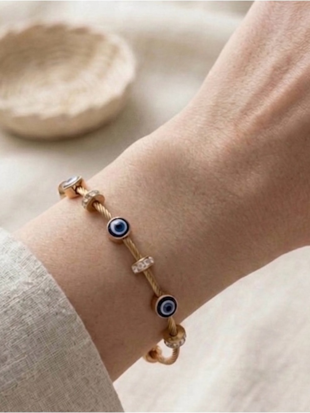 Gold-Tone Blue Evil Eye Cable Bracelet